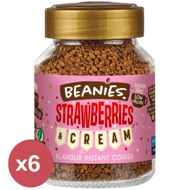 Beanies Strawberries &amp;amp; Cream instant kávé – 5+1 akciós csomag (6x50 g) – eper-tejszín ízű, cukormentes, vegán kávé