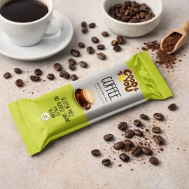 Health Market Good4You kávés szelet kínáló 35x25 g, gluténmentes, paleo és vegán szeletek egyenként csomagolva dobozban.