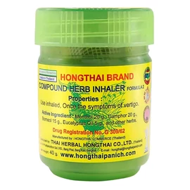Hongthai zöld gyógynövényes inhalátor kis méretű, zárható tégelyben, thai eredetű mentolos illóolajos inhaláló készítmény