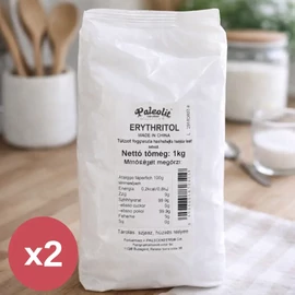 Paleolit Eritrit DUO 2x1 kg, kristályos, növényi eredetű, 0 kalóriás édesítőszer csomagolásban.