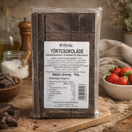 Paleolit étcsokoládé eritrittel 1000 g csomag, legalább 70 százalék kakaótartalmú cukormentes étcsokoládé sütéshez és desszertekhez
