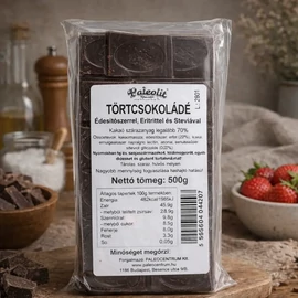 Paleolit étcsokoládé tábla 500 g, eritrittel édesített 70 százalék kakaótartalmú cukormentes étcsokoládé sütéshez vagy desszertekhez