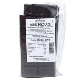 Paleolit étcsokoládé tábla 500 g, eritrittel édesített 70 százalék kakaótartalmú cukormentes étcsokoládé sütéshez vagy desszertekhez