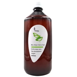 Prana aloe vera gél ital gyümölcsdarabbal 1 literes palackban, átlátszó ital aloe géllel és gyümölcsdarabbal, hűtve vagy önmagában fogyasztható formában.
