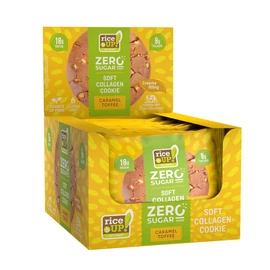 Rice Up Zero Cookies karamell ízű kollagénes protein keksz kínáló 12x60 g, gluténmentes zab alapú fehérjedús snack karamell töltelékkel