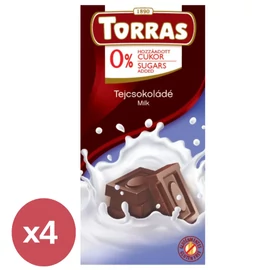 Torras Tejcsokoládé hozzáadott cukor nélkül, gluténmentes, 4x75 g csomag