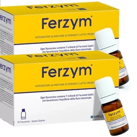 Specchiasol Ferzym Bélflóra ampulla DUO 20×8 ml doboz, benne folyadékkal töltött flakonok mérőkupakba zárt élőflórával.