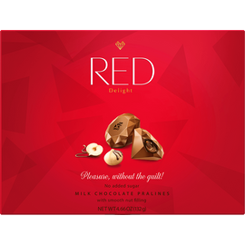 RED Delight Tejcsokoládé Praliné Mogyorós és makadámdió töltelékkel, édesítőszerekkel 132 g