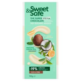 Sweet&amp;Safe Fehér csokoládé matcha zöld teával hozzáadott cukor nélkül 90 g