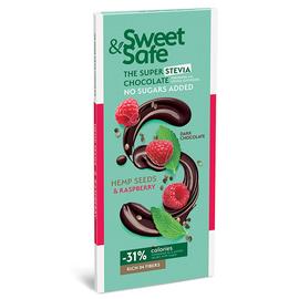 Sweet&amp;Safe Étcsoki málnával, kenderrel, steviával 90 g
