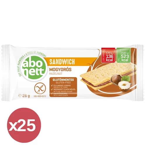 Abonett gluténmentes törökmogyorós szendvics 25x26 g – ropogós, édesítőszeres snack