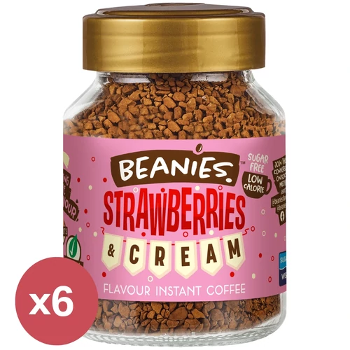 Beanies Strawberries & Cream instant kávé – 5+1 akciós csomag (6x50 g) – eper-tejszín ízű, cukormentes, vegán kávé