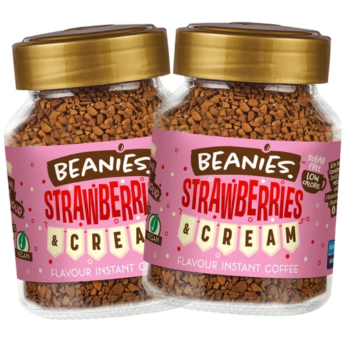 Beanies Strawberries &amp; Cream ízű instant kávé DUO 2x50 g – cukormentes, alacsony kalóriás ízesített kávé
