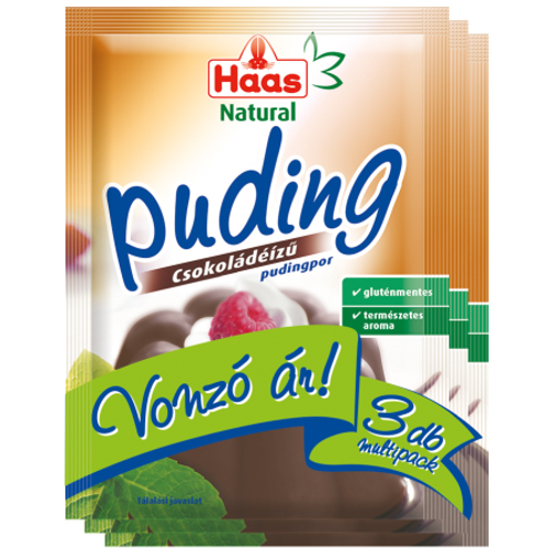 Haas Natural csokoládéízű pudingpor 3x44 g - Natur Reform
