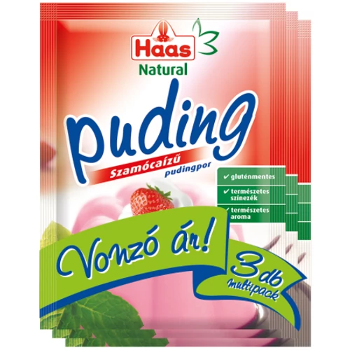 Haas Natural szamócaízű pudingpor kalciummal 3x40 g