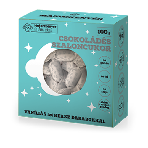 Majomkenyér Csokoládés szaloncukor vaníliás ízű kekszdarabokkal 100 g – Natur Reform