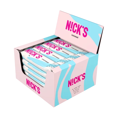 N!ck's Coconut – gluténmentes kókuszos szelet kínáló 15x40 g – cukormentes, rostban gazdag snack