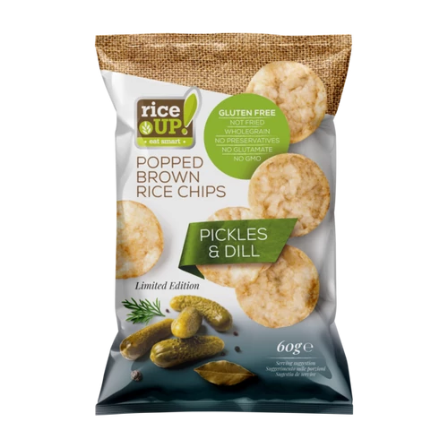 Rice UP! Savanyú uborka és kapor ízesítésű barna rizs chips 60 g – Natur Reform
