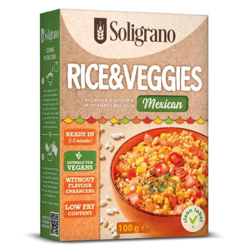 Soligrano Vegán Rizottó zöldségekkel mexikói ízesítéssel 100 g