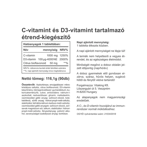 Vitaking C-1000+D-4000 Komplex - 90 db