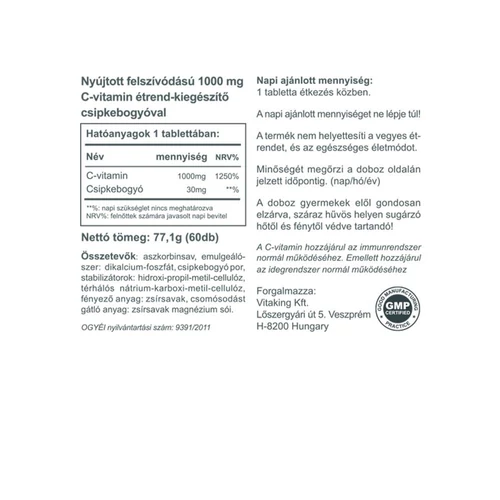 Vitaking C-Vitamin TR Csipkebogyóval 1000 mg - 60 db