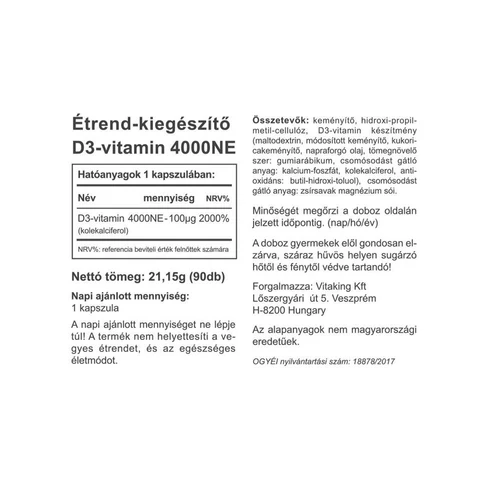 Vitaking D3-Vitamin 4000NE – 90 db