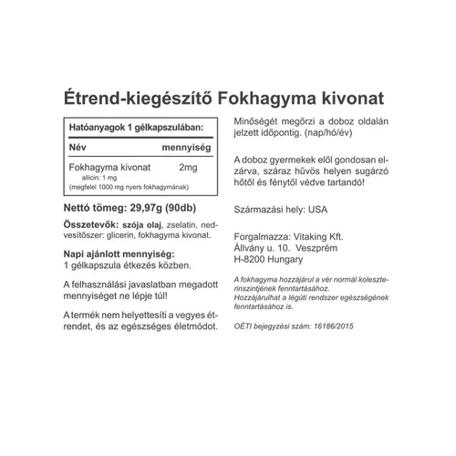 Vitaking Fokhagymaolaj Kapszula - 90 db