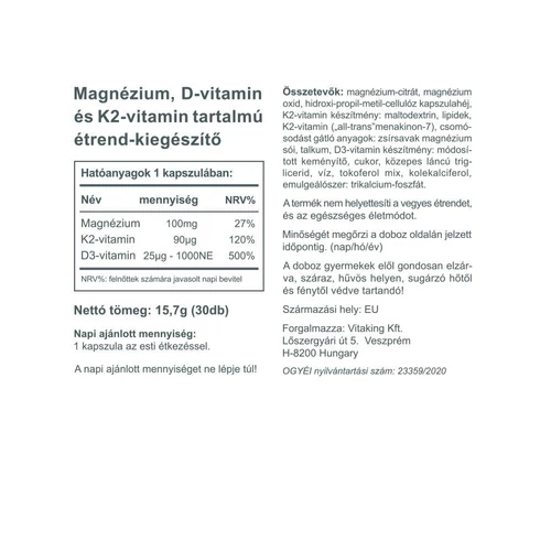 Vitaking MagneTrio Mg+D3+K2 - 30 db