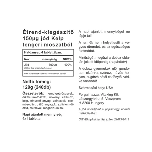 Vitaking Jód (Iodine) - 240 db