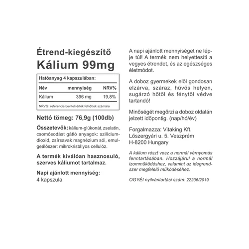 Vitaking Kálium - 100 db