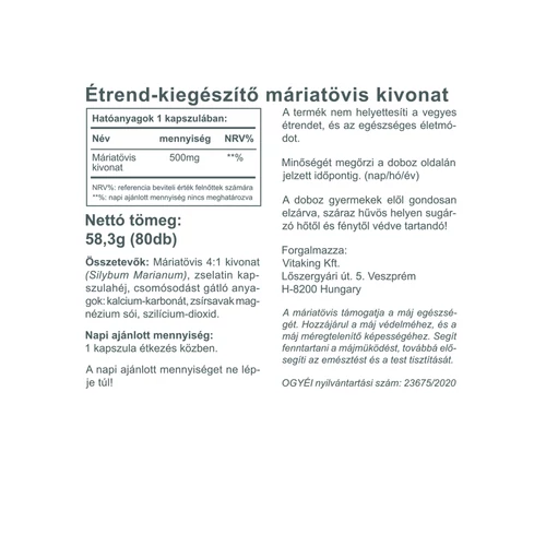 Vitaking Máriatövis Kivonat 500 mg - 80 db
