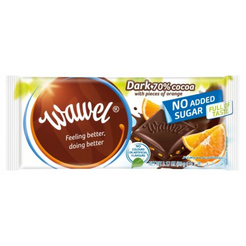 Wawel Narancs ízű étcsokoládé narancs darabokkal hozzáadott cukor nélkül, édesítőszerrel 90 g