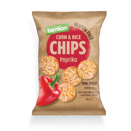 BENLIAN kukorica és barnarizs chips - PAPRIKÁS 50 g - Natur Reform