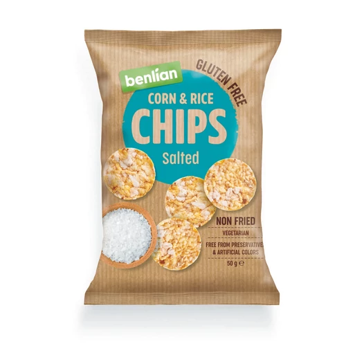 BENLIAN kukorica és barnarizs chips - SÓS 50 g