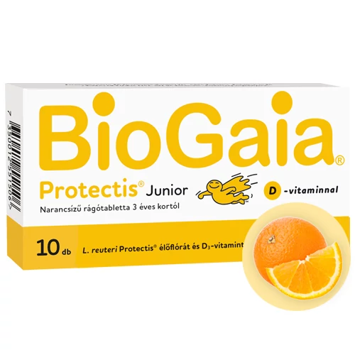 BioGaia Junior narancsos rágótabletta D-vitaminnal 10 db 