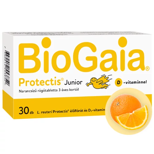 BioGaia Junior narancsos rágótabletta D-vitaminnal 30 db