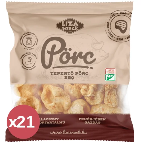 Liza Snack Tepertő Pörc BBQ 21x30 g, ropogós magyaros snack füstös ízzel