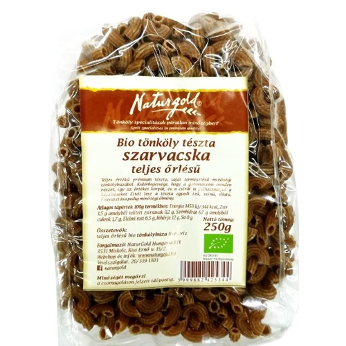 NaturGold Bio tönköly tészta szarvacska teljes őrlésű 250g - Natur Reform