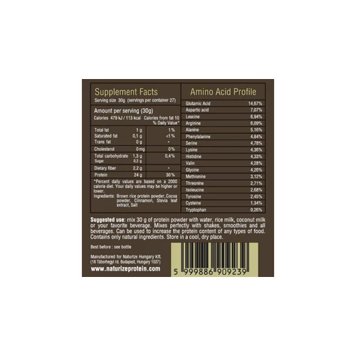 Naturize Ultra Silk Fahéjas fekete csoki ízű barnarizs fehérje 620 g
