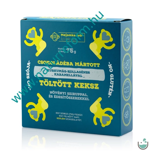 Majomkenyér Csokoládéban mártott kurkumás - kollagénes karamellával töltött keksz 75 g