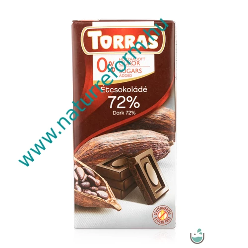 Torras vegán étcsokoládé 72%-os kakaótartalommal hozzáadott cukor nélkül 