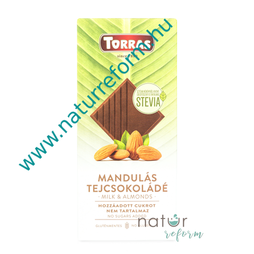 Torras Stevia Mandulás tejcsokoládé hozzáadott cukor nélkül 100 g