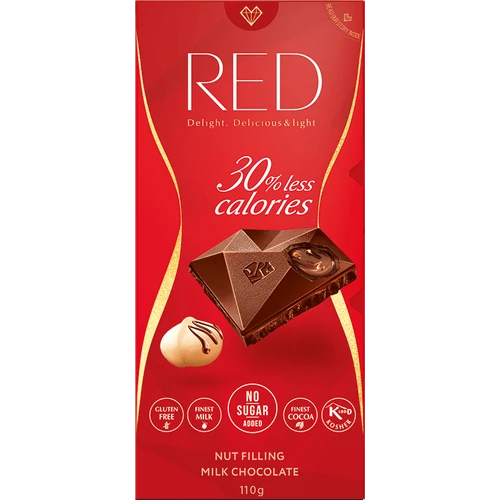 RED Delight Tejcsokoládé mogyoró és makadámdió töltelékkel édesítőszerekkel 110 g