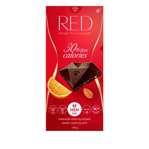 RED Delight Étcsokoládé narancs és mandula darabokkal édesítőszerekkel 100 g