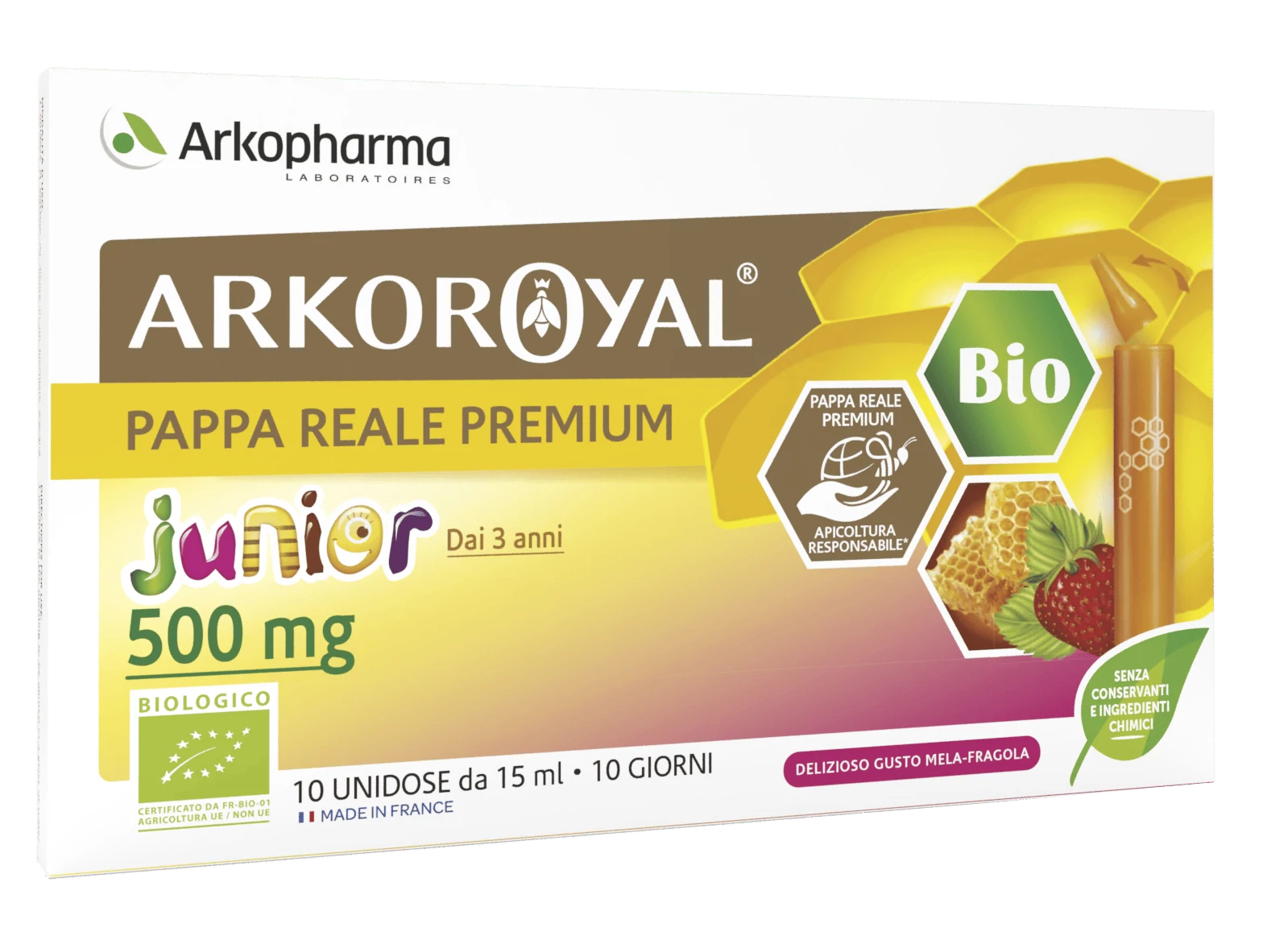 Arkoroyal Junior Bio méhpempő ivóampulla eper ízben 500 mg 10 x 15 ml