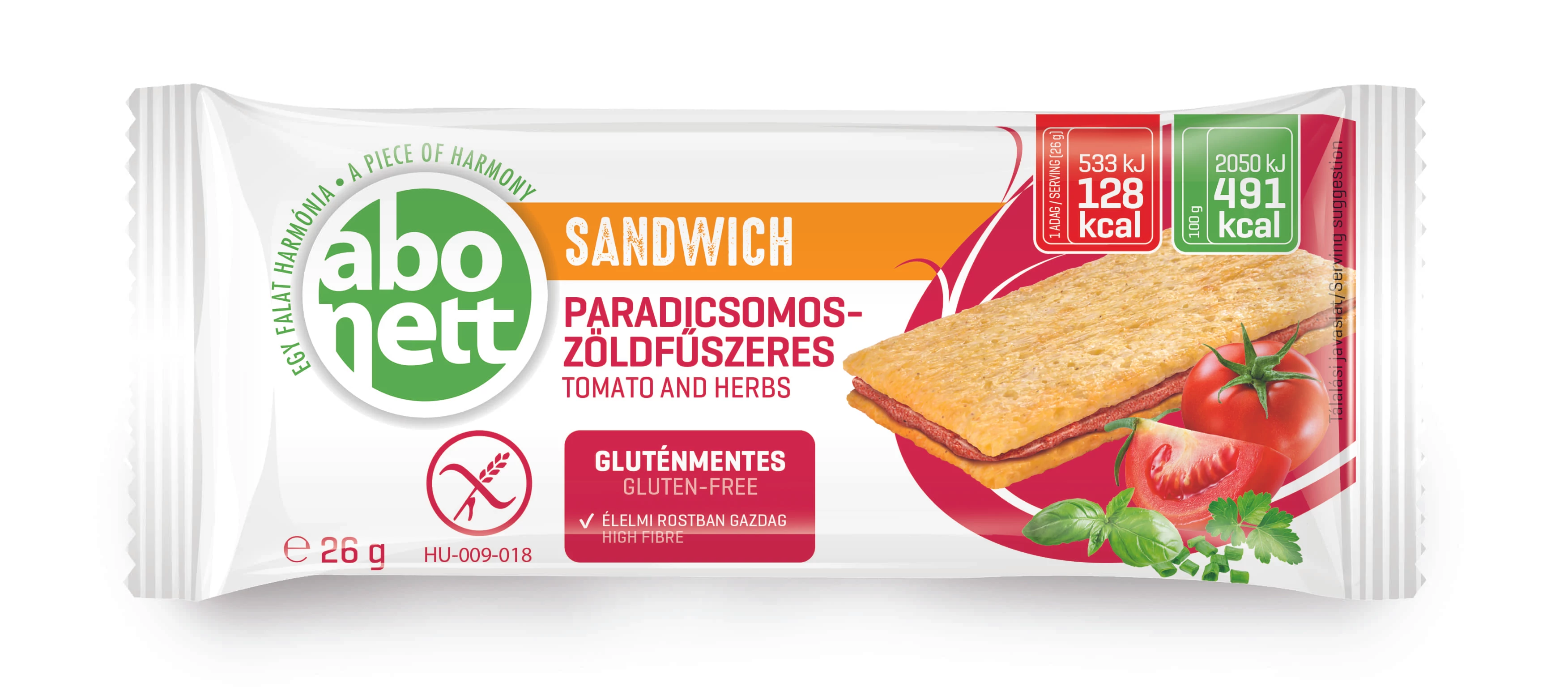 Abonett Gluténmentes szendvics, paradicsomos-zöldfűszeres 26 g