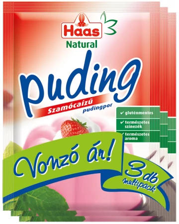Haas Natural szamócaízű pudingpor kalciummal 3x40 g