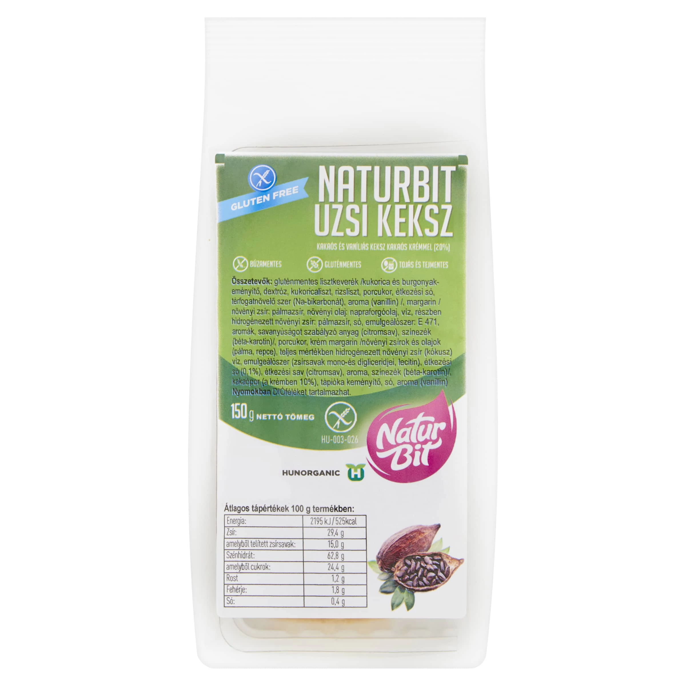 NATURBIT Uzsi kakaókrémmel töltött keksz 150 g