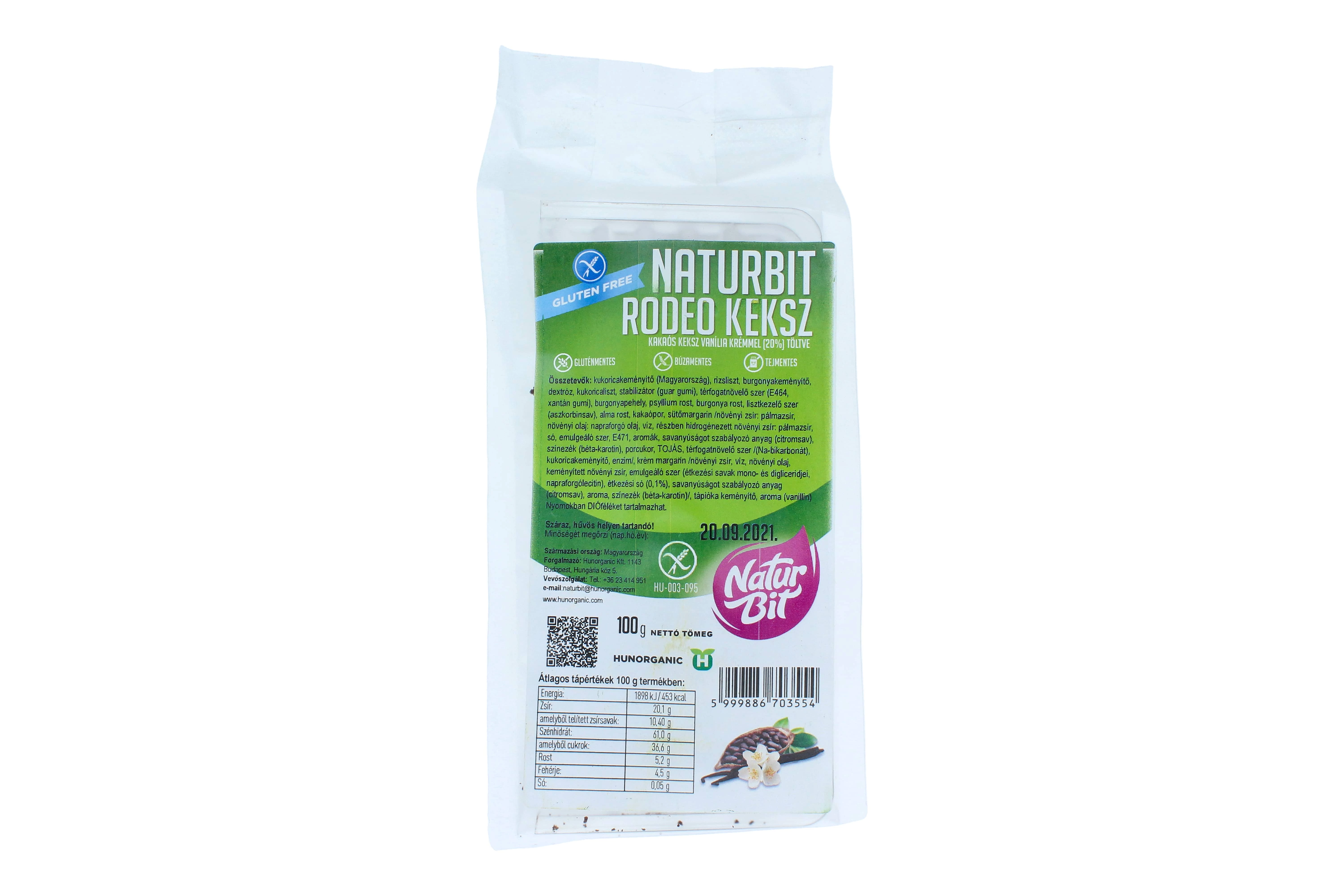 NATURBIT Rodeo vaníliakrémmel töltött kakaós keksz 100 g