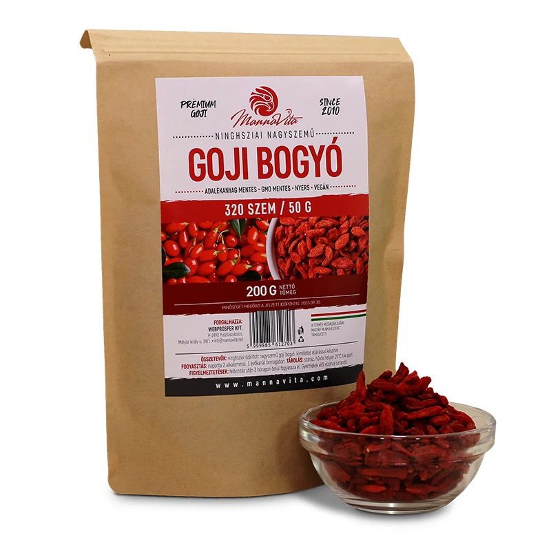 Mannavita Prémium Nagyszemű GOJI bogyó mag, 200 g